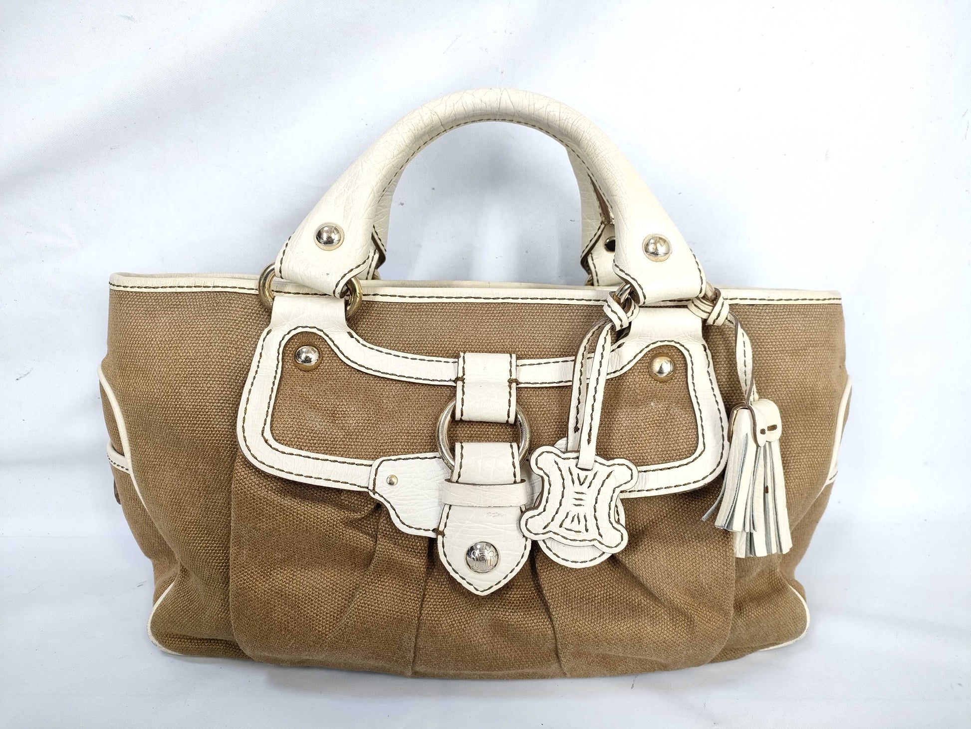 CELINE Boogie Bag Canvas Beige Handbag