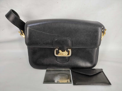 CELINE Shoulder Bag with Horse-Drawn Leather Hardware, Black