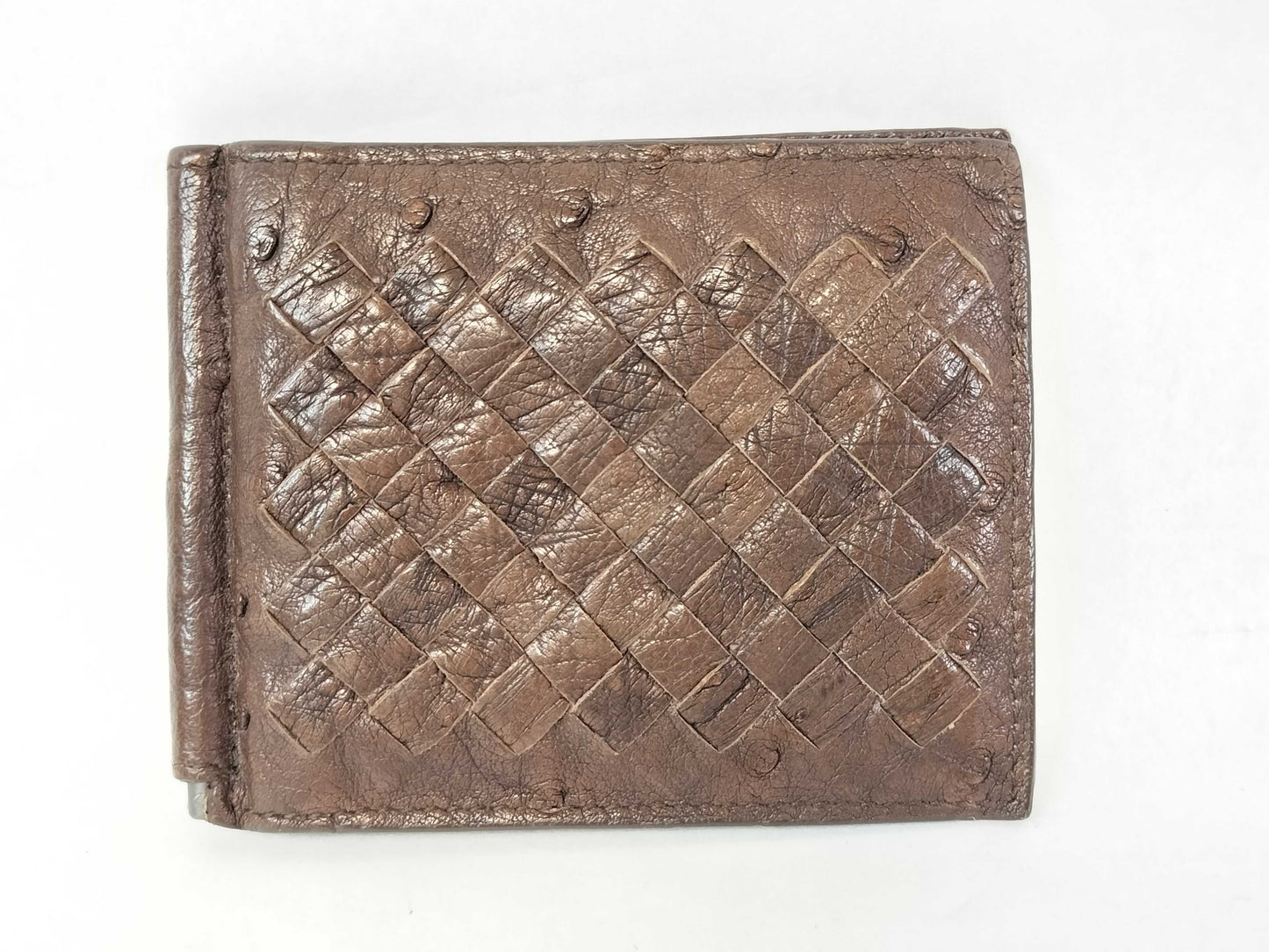 BOTTEGA VENETA Intrecciato Bottega Money Clip Intrecciato Ostrich Brown Billfold