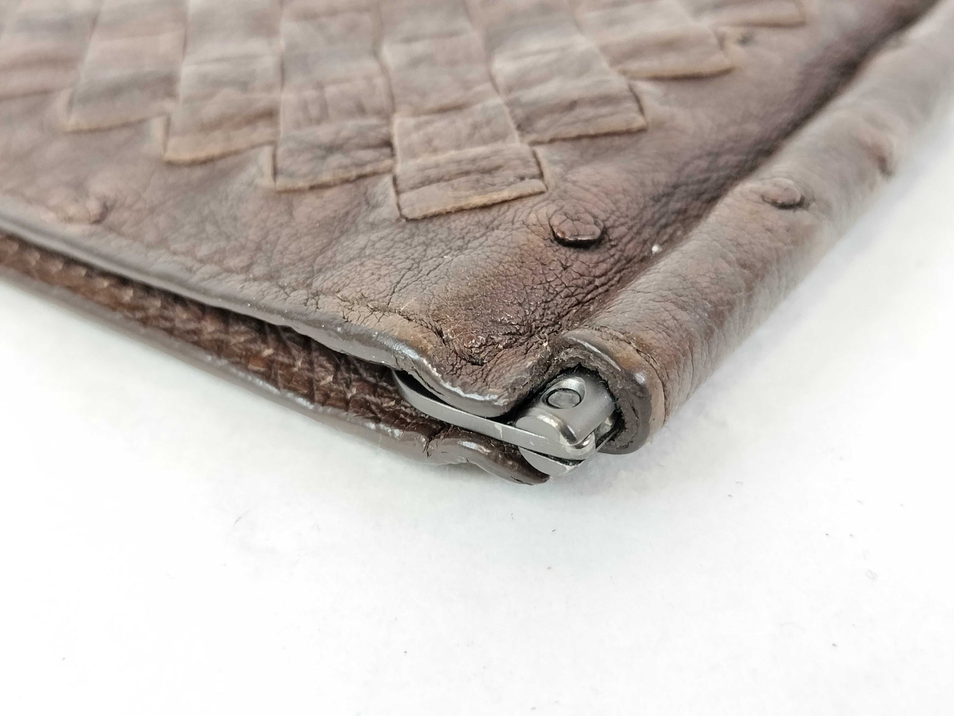 BOTTEGA VENETA Intrecciato Bottega Money Clip Intrecciato Ostrich Brown Billfold