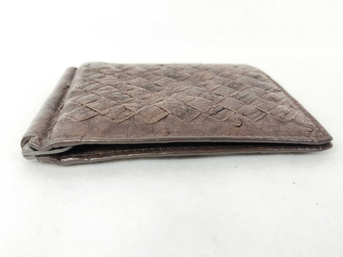 BOTTEGA VENETA Intrecciato Bottega Money Clip Intrecciato Ostrich Brown Billfold