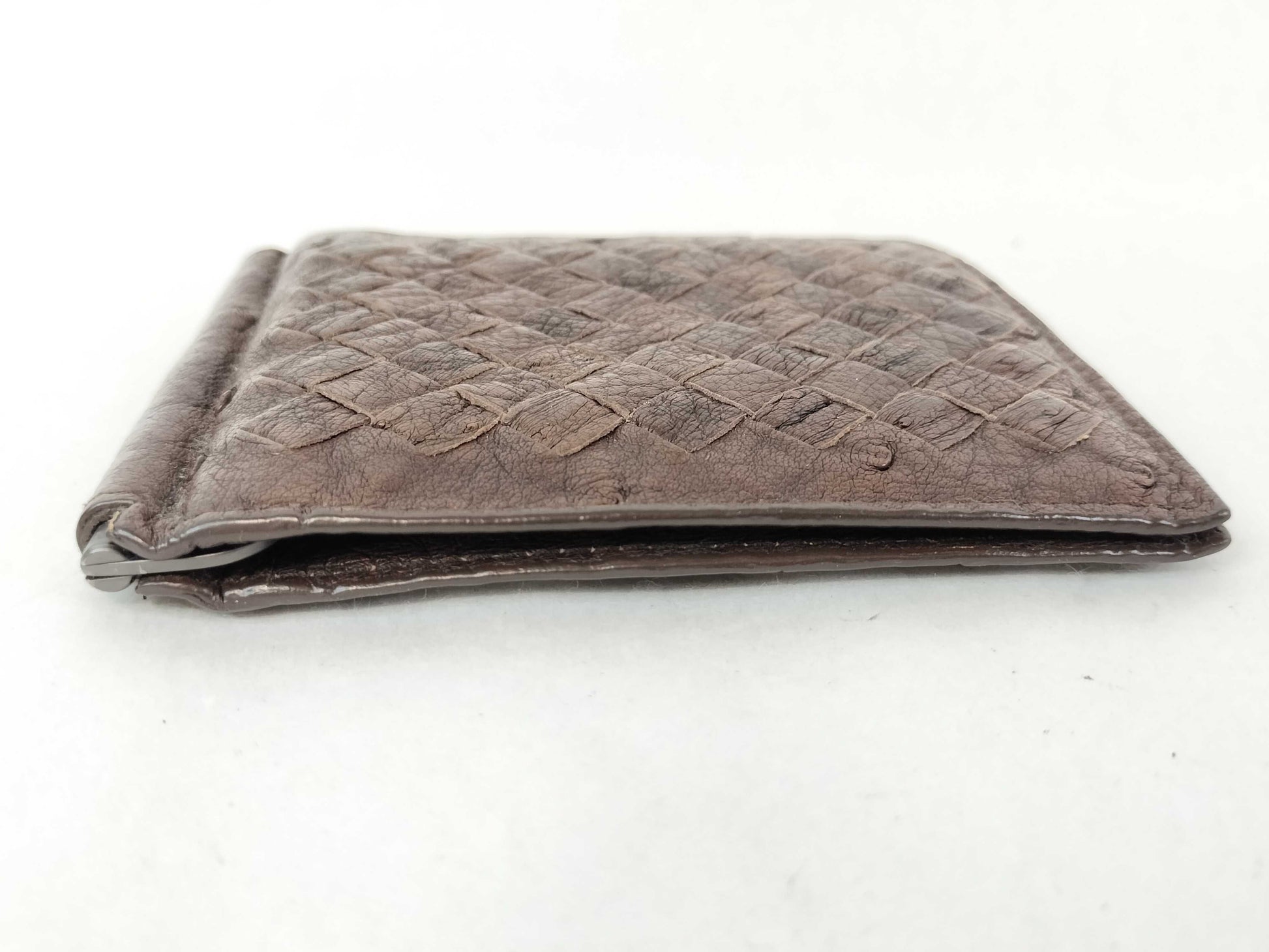 BOTTEGA VENETA Intrecciato Bottega Money Clip Intrecciato Ostrich Brown Billfold