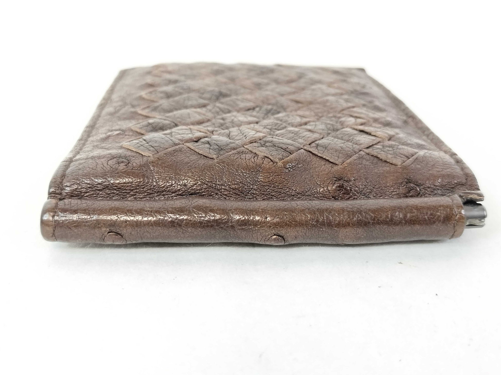 BOTTEGA VENETA Intrecciato Bottega Money Clip Intrecciato Ostrich Brown Billfold