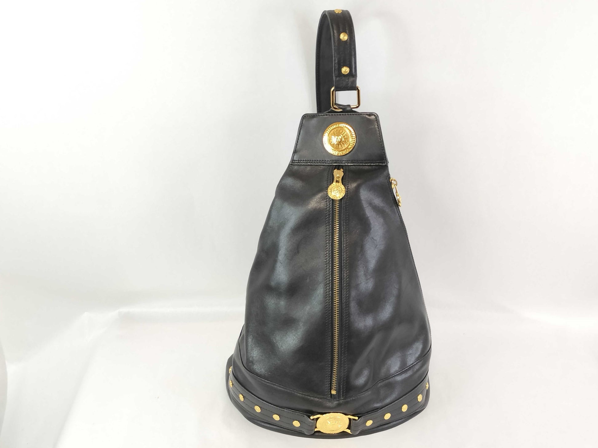 VERSACE Sunburst Black Leather Shoulder Bag