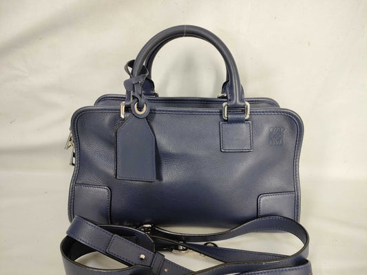 LOEWE Amazona 28 2-way Anagram Leather Blue Handbag