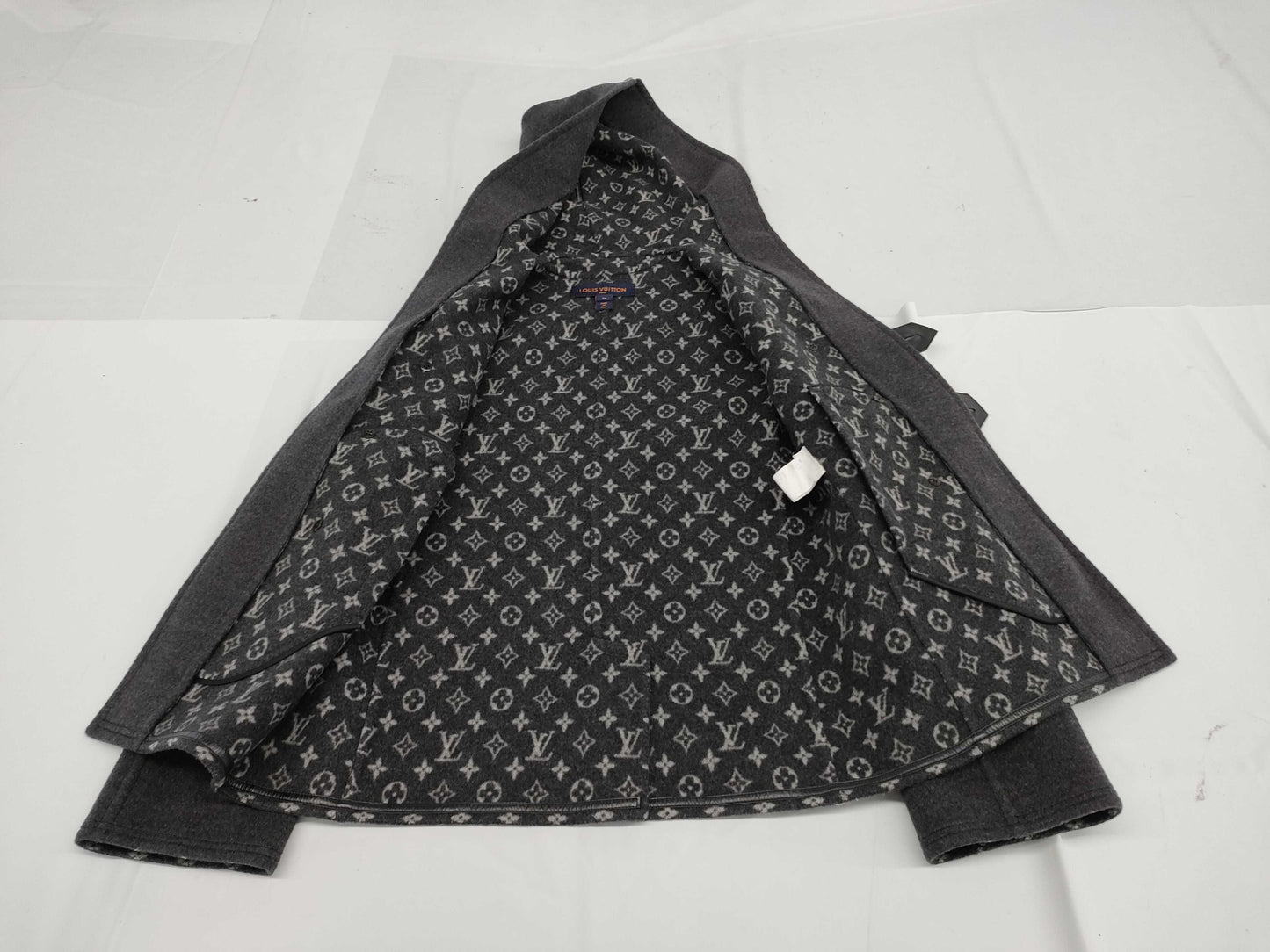 LOUIS VUITTON Wool and Silk Monogram Hoodie Black 34 Coat
