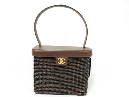 CHANEL Coco Mark Turn Lock Basket Handbag Brown