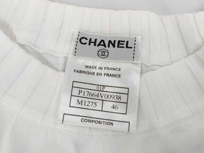 CHANEL 01P Coco Mark Cotton Knit Top P17664 White Size 46 Tops