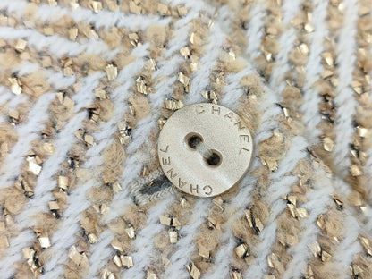 CHANEL 00A No-Collar Tweed Jacket with Stole P16174 Yellow 46