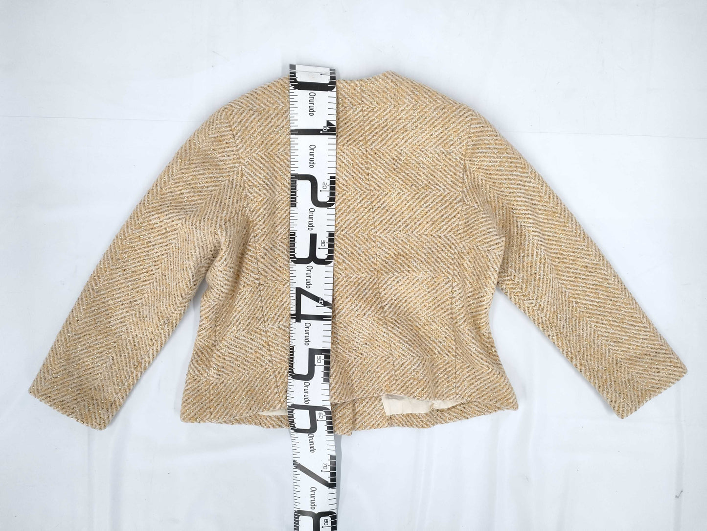 CHANEL 00A No-Collar Tweed Jacket with Stole P16174 Yellow 46