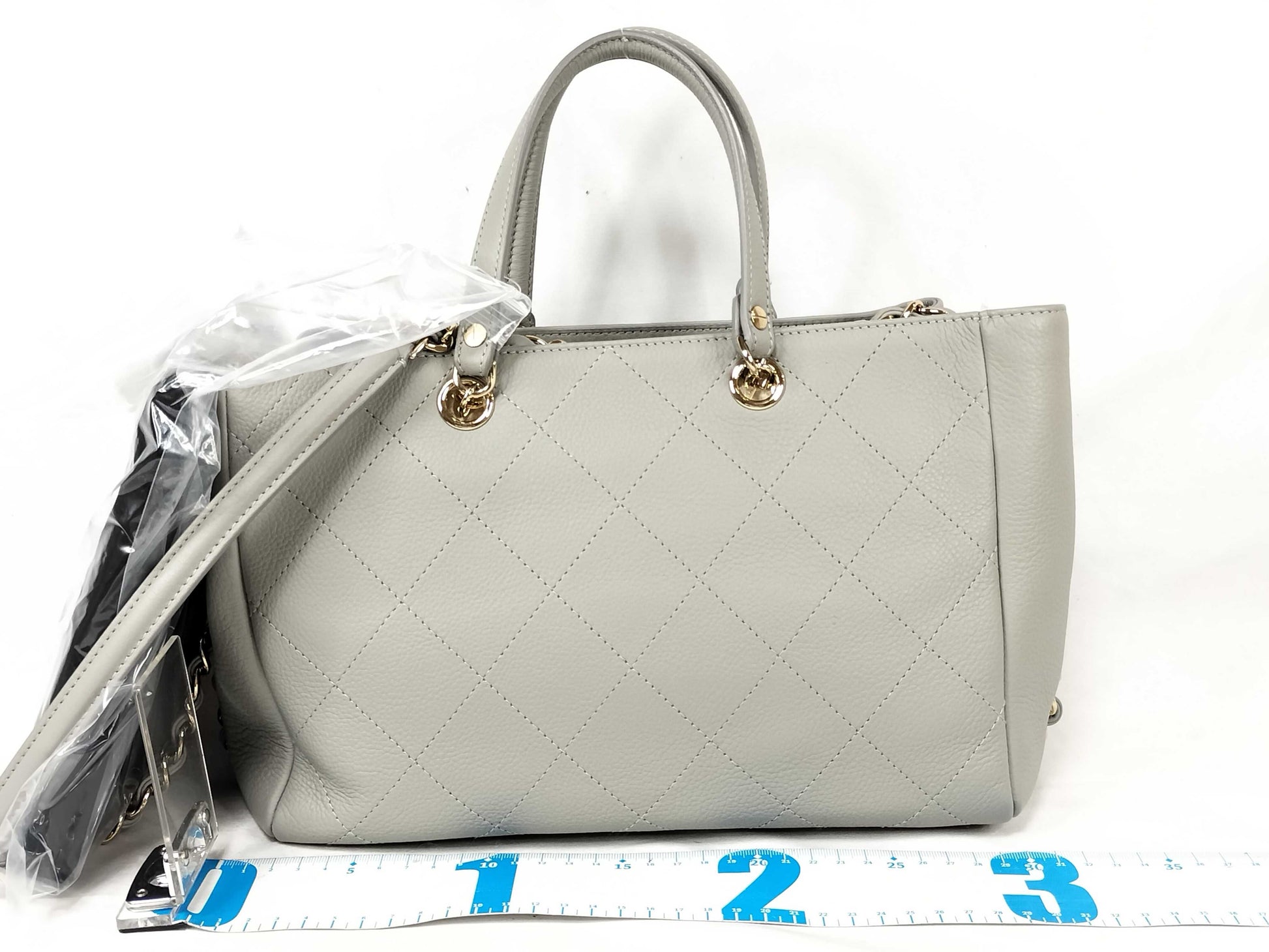 CHANEL Calfskin Shopping Tote Small 2-Way Shoulder Bag AS0355 Gray Handbag