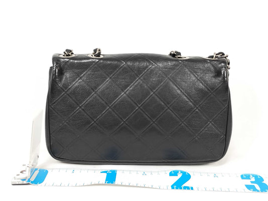 CHANEL Calfskin Single Flap Bicolor Chain Shoulder Bag in Black Stainless Steel