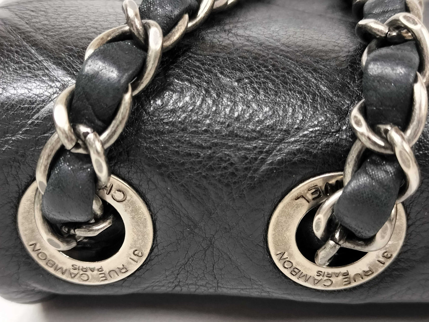 CHANEL Calfskin Single Flap Bicolor Chain Shoulder Bag in Black Stainless Steel