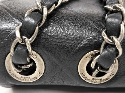 CHANEL Calfskin Single Flap Bicolor Chain Shoulder Bag in Black Stainless Steel