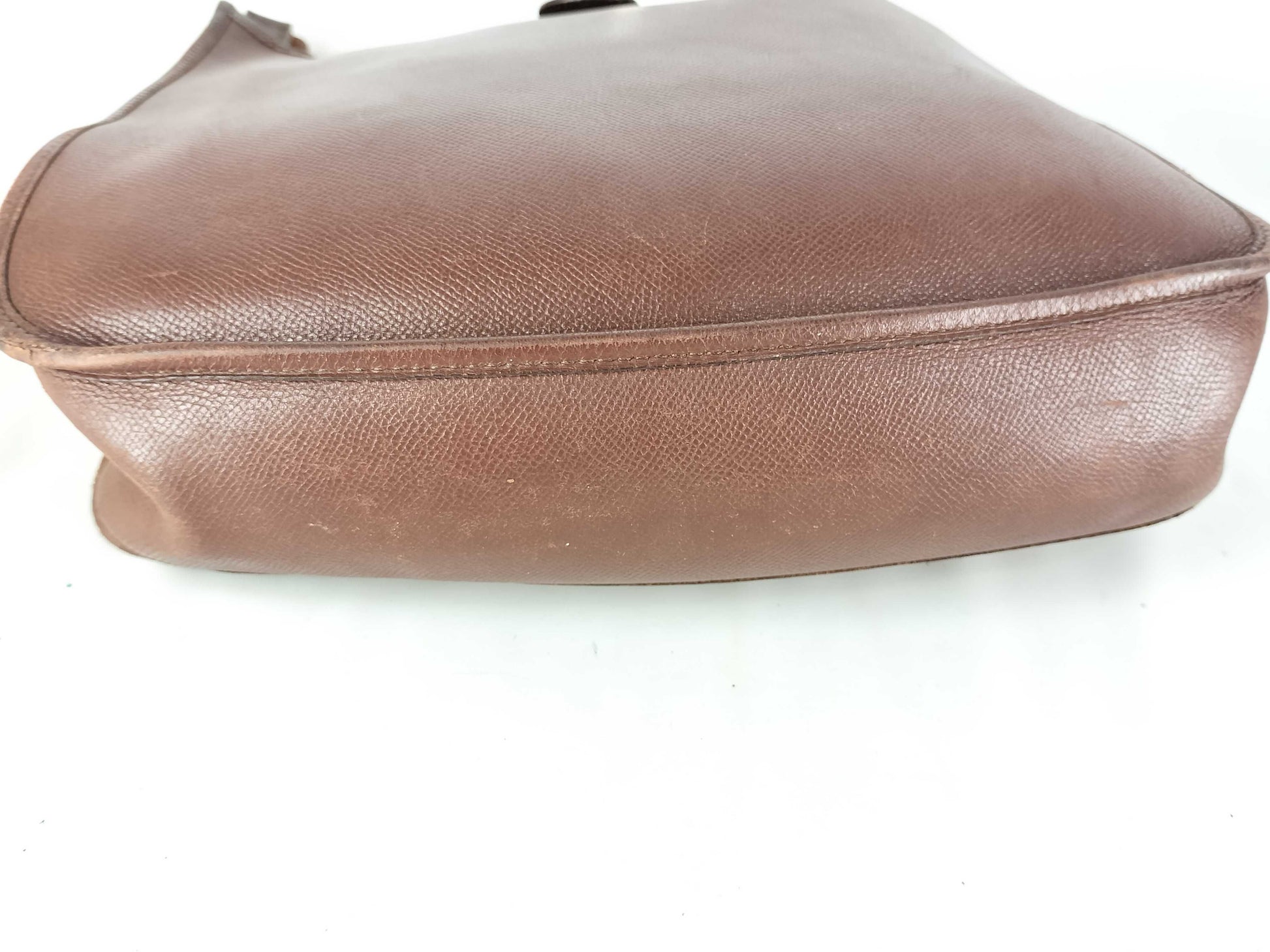 HERMES Evelyn Leather Shoulder Bag, Brown, Engraved