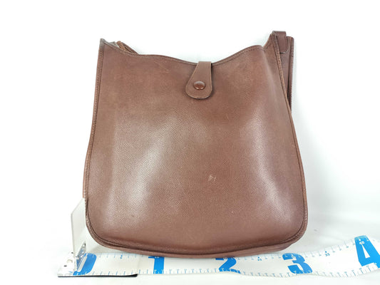 HERMES Evelyn Leather Shoulder Bag, Brown, Engraved