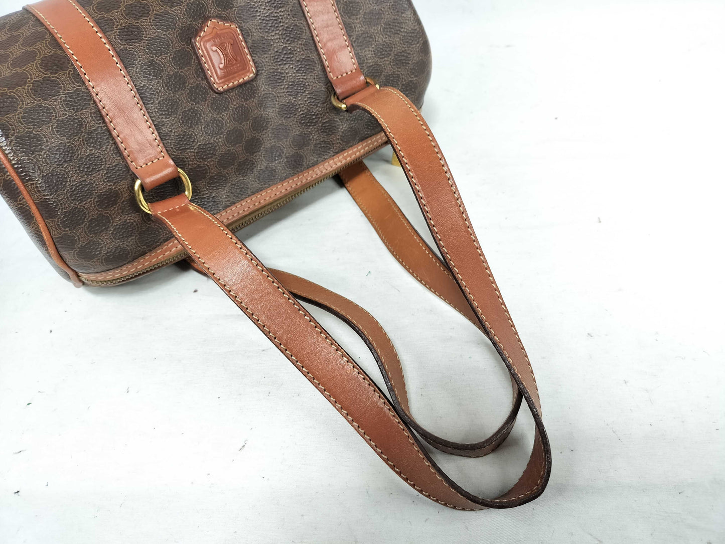 CELINE Macadam PVC and Leather Shoulder Bag, Brown