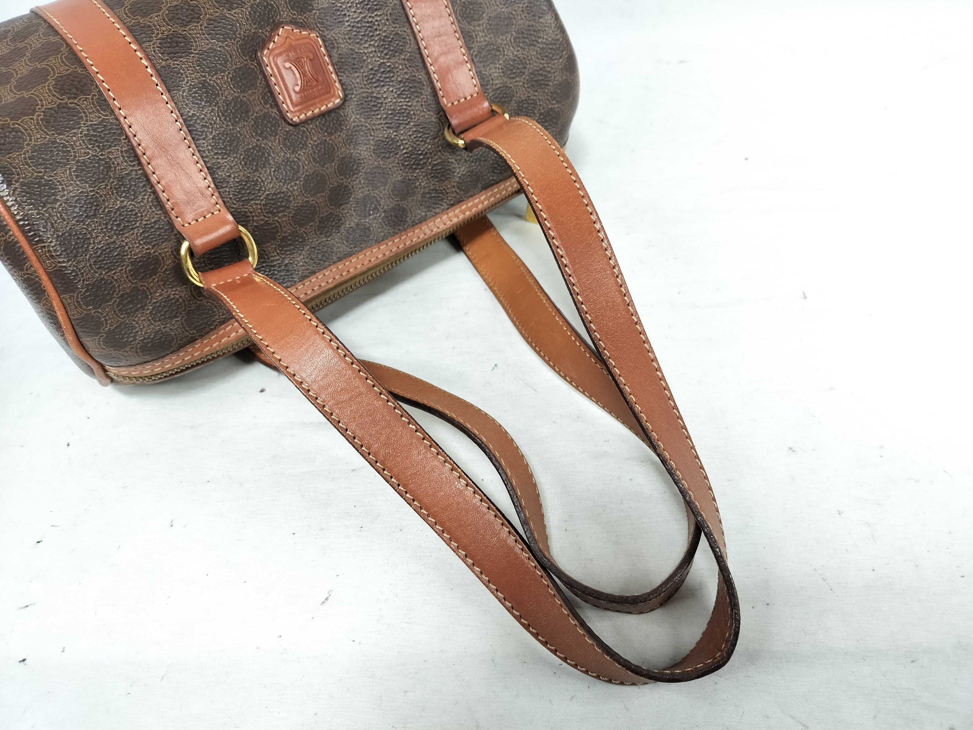 CELINE Macadam PVC and Leather Shoulder Bag, Brown