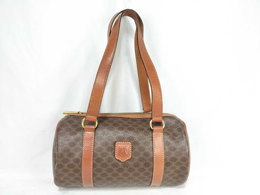 CELINE Macadam PVC and Leather Shoulder Bag, Brown