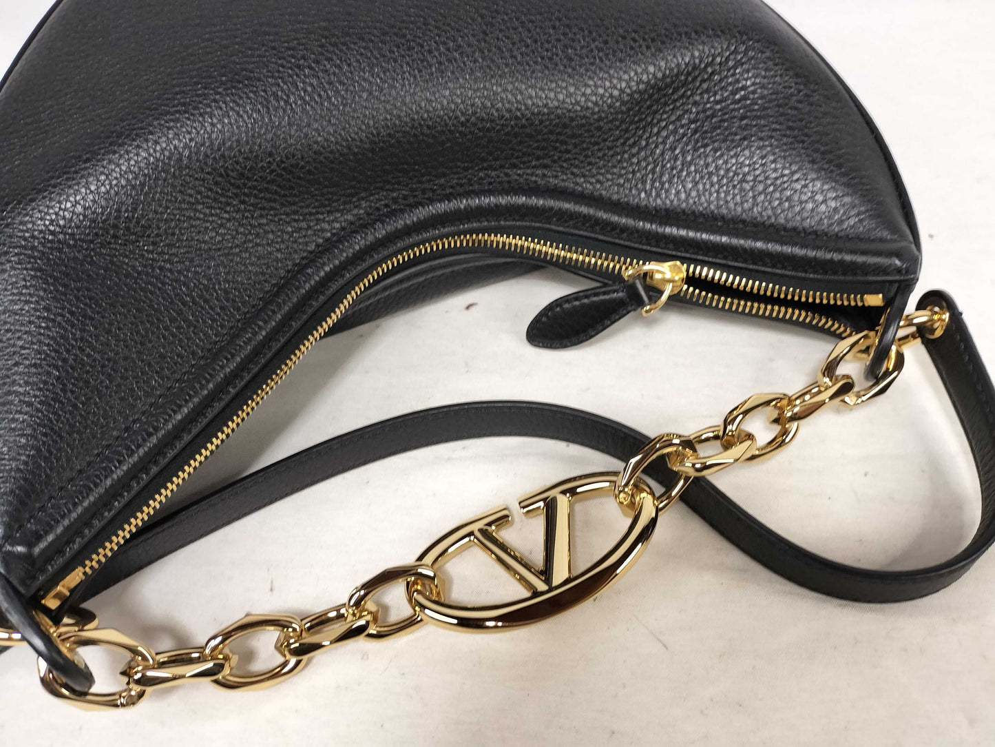 VALENTINO Valentino Garavani V Logo Moon Leather 2-Way Shoulder Bag Black Shoulder Bag
