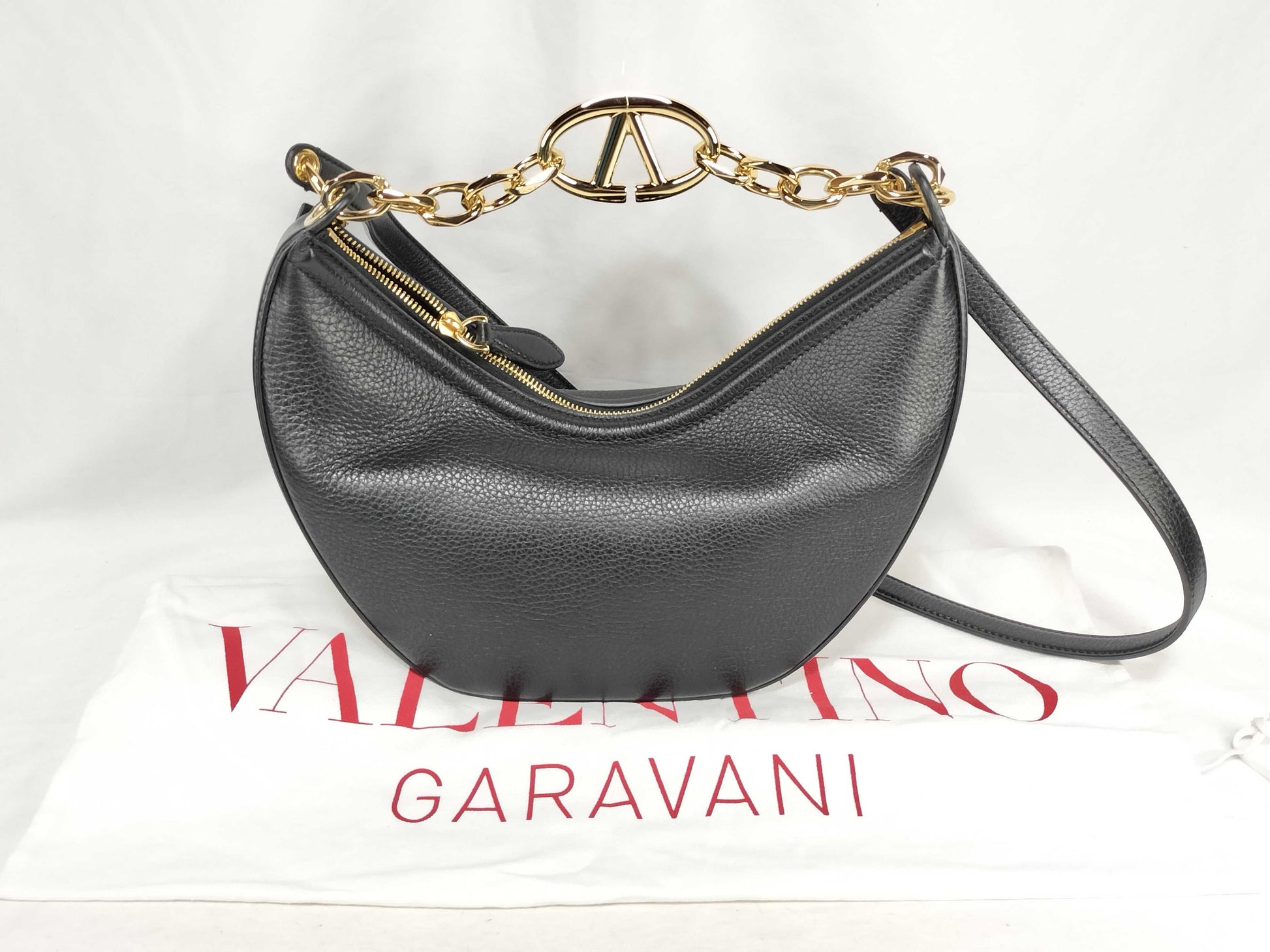 VALENTINO Valentino Garavani V Logo Moon Leather 2-Way Shoulder Bag Black Shoulder Bag