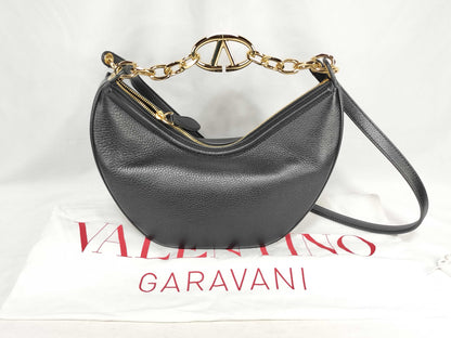 VALENTINO Valentino Garavani V Logo Moon Leather 2-Way Shoulder Bag Black Shoulder Bag