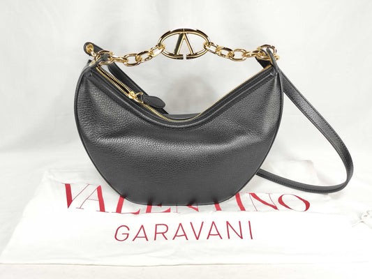 VALENTINO Valentino Garavani V Logo Moon Leather 2-Way Shoulder Bag Black Shoulder Bag