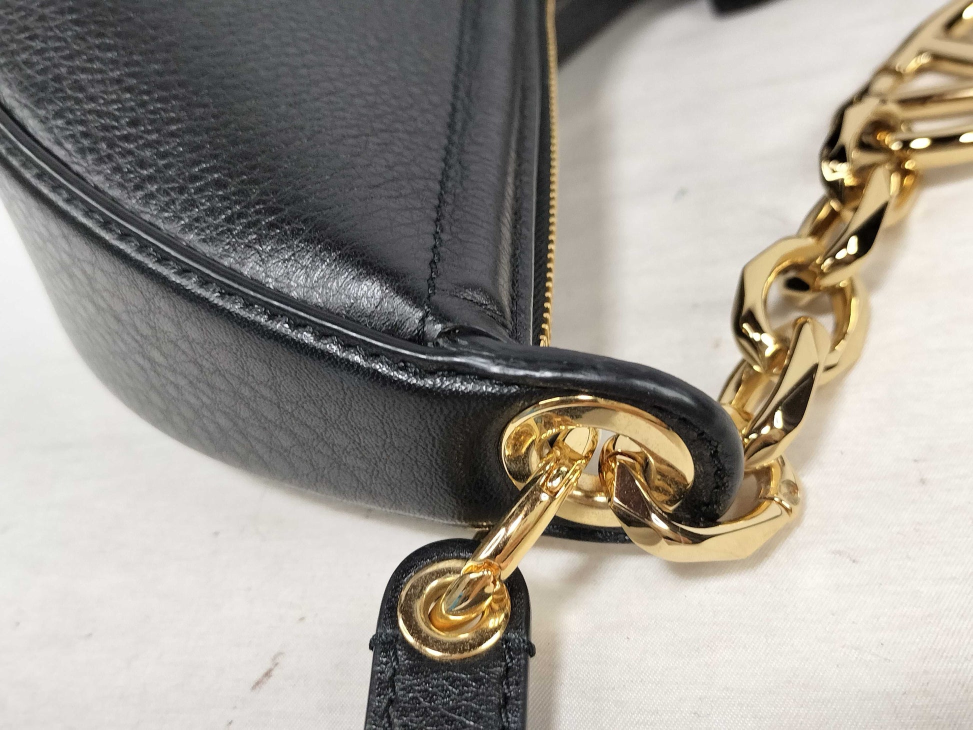 VALENTINO Valentino Garavani V Logo Moon Leather 2-Way Shoulder Bag Black Shoulder Bag