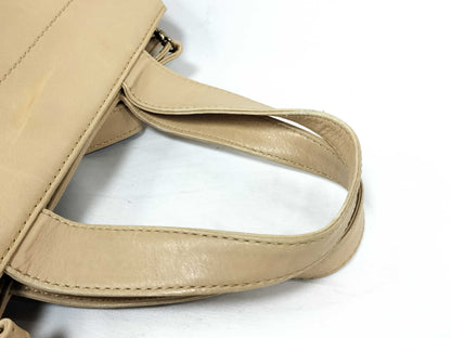 CHANEL Leather Turnlock 2-Way Leather Tote Bag, Beige, Handbag