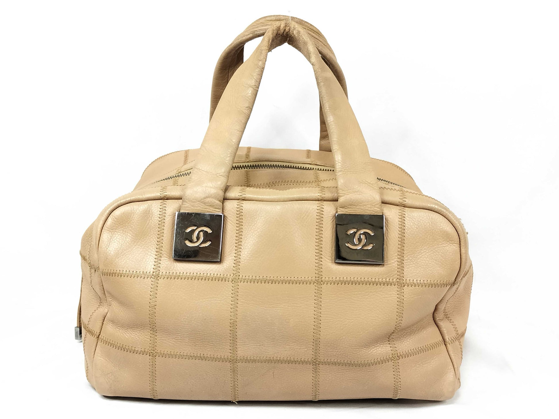 CHANEL Caviar Skin Handbag with Coco Mark and Silver Hardware, Beige
