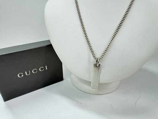 GUCCI 925 logo plate double chain necklace in silver