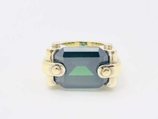 BOTTEGA VENETA Bottega Color Stone Emerald Cut Ring 925 Green x Gold Ring
