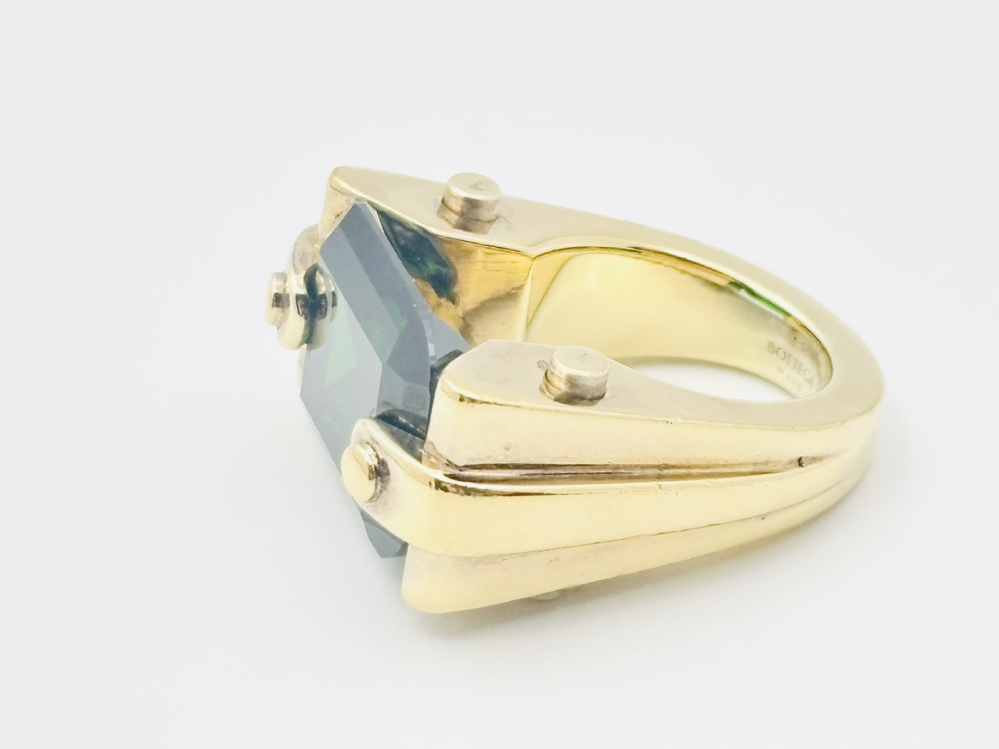 BOTTEGA VENETA Bottega Color Stone Emerald Cut Ring 925 Green x Gold Ring