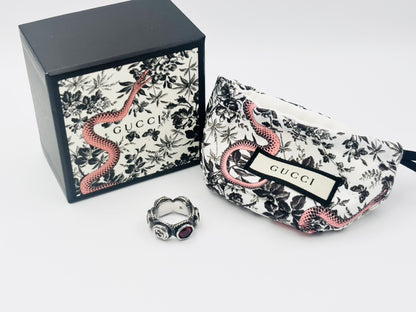GUCCI Interlocking G Swarovski Crystal Color Stone Ring #15 Red x Silver Ring