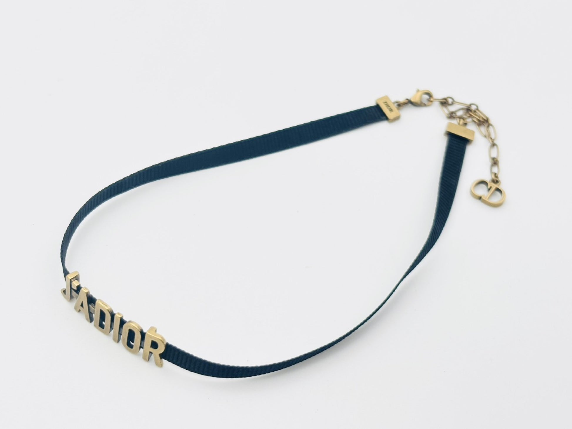 Dior JADIOR Logo Choker Necklace Fabric Black x Gold Necklace