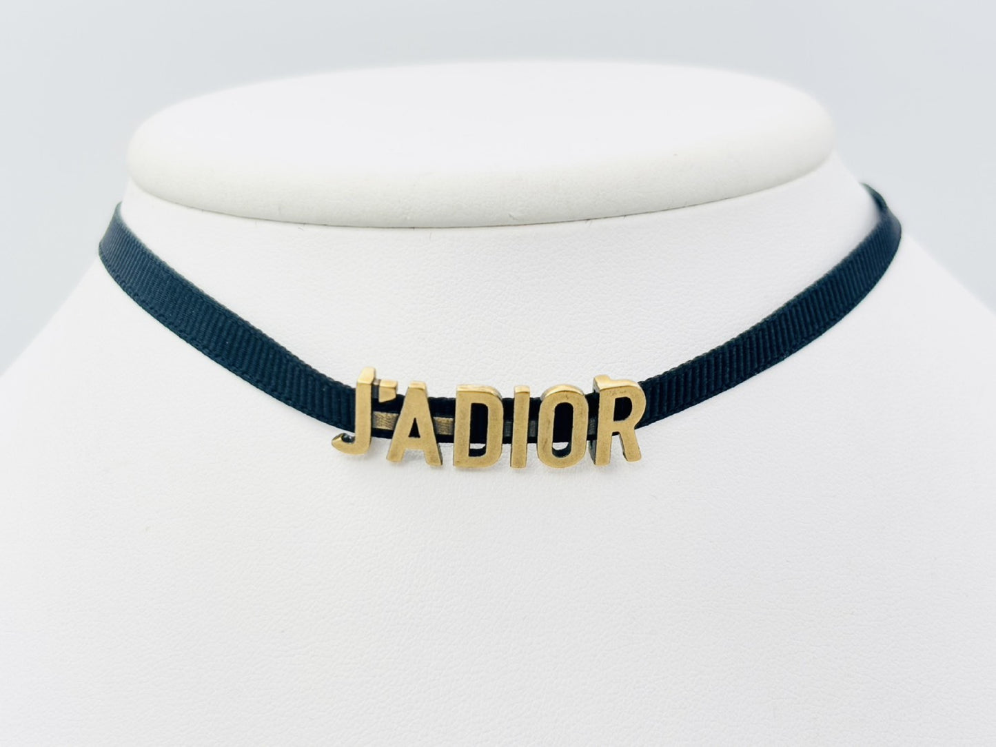 Dior JADIOR Logo Choker Necklace Fabric Black x Gold Necklace