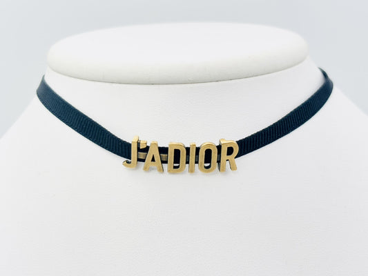 Dior JADIOR Logo Choker Necklace Fabric Black x Gold Necklace