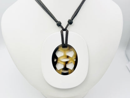 HERMES Lift GM Buffalo Horn x Lacquer Wood Necklace White Necklace