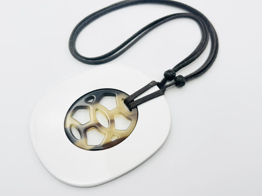 HERMES Lift GM Buffalo Horn x Lacquer Wood Necklace White Necklace