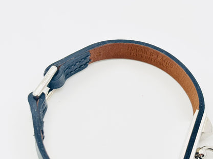 HERMES Microrival Leather Bracelet, □Q Stamp #S, Black/Silver, Bracelet/Bangle