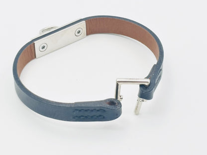 HERMES Microrival Leather Bracelet, □Q Stamp #S, Black/Silver, Bracelet/Bangle