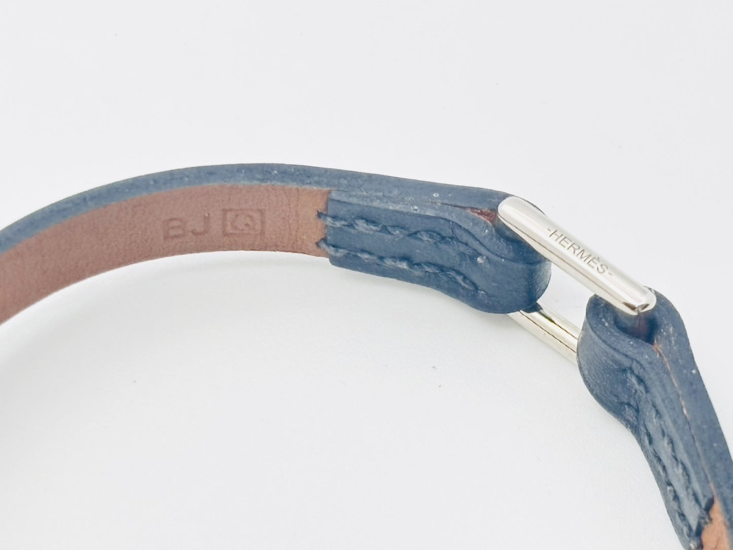 HERMES Microrival Leather Bracelet, □Q Stamp #S, Black/Silver, Bracelet/Bangle