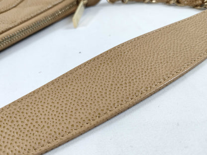 CHANEL CHANEL Matelasse Beige Caviar Leather Shoulder Bag with Gold Hardware and Chain