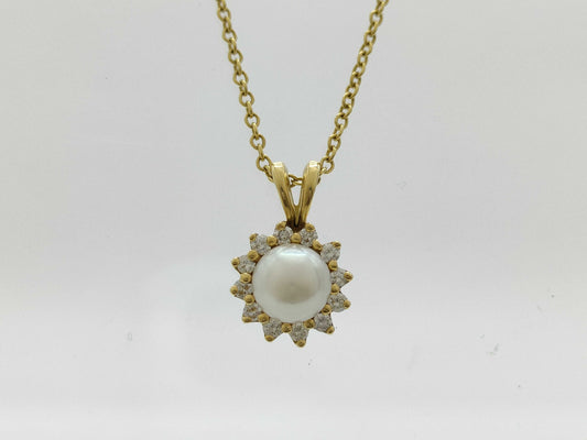 Tiffany & Co. Flower Sun Pearl Necklace, approx. 5.5mm diameter, diamond, 750 yellow gold, 3.0g 