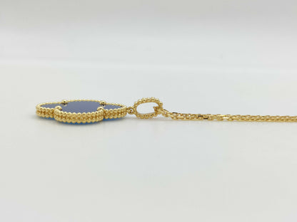 Van Cleef & Arpels Magic Alhambra Blue Agate Necklace in Yellow Gold and Au750, 16.3g 