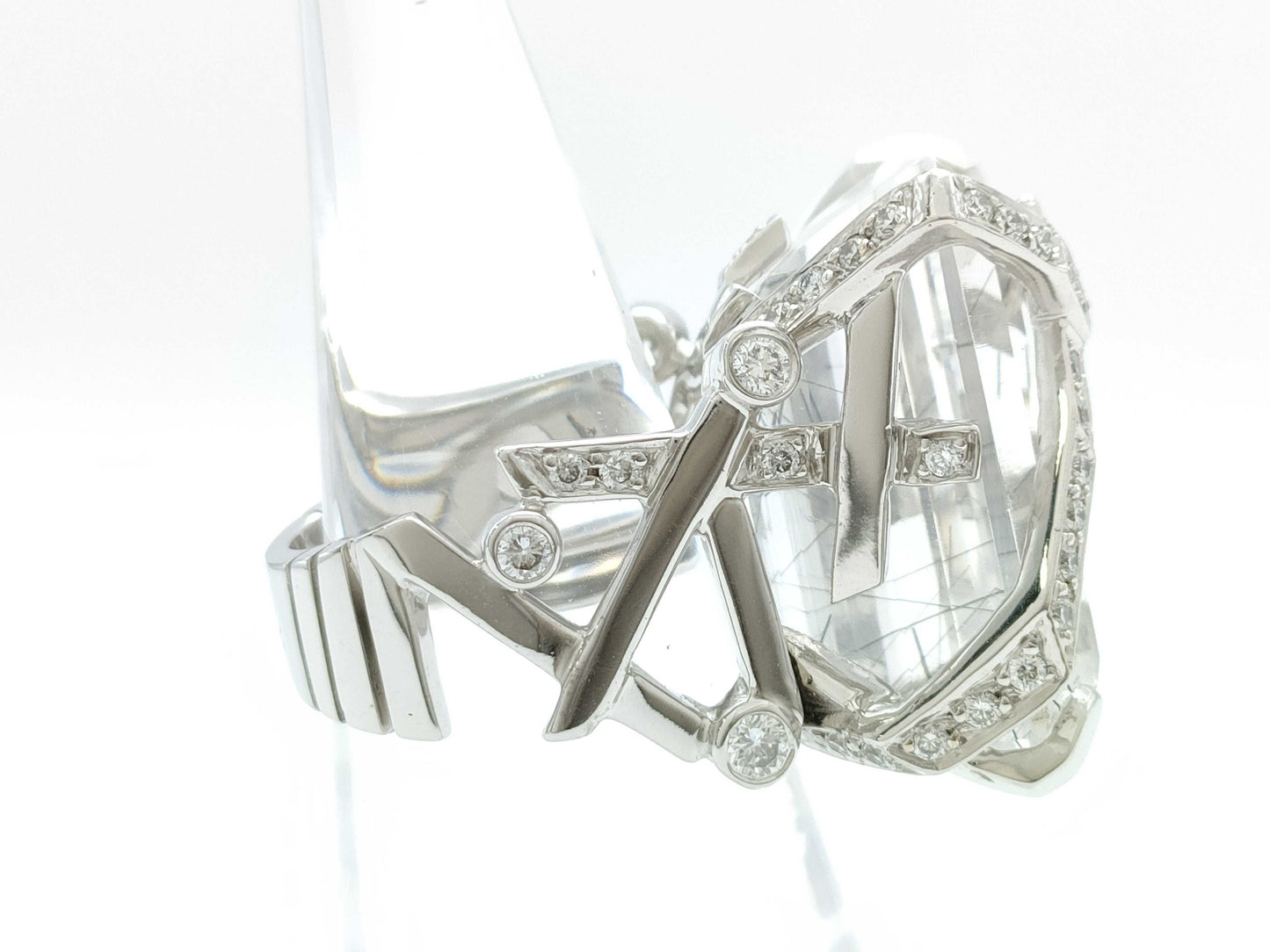 CHANEL Element #48 Rutilated Quartz and Diamond Ring, WG 750, 19.6g 