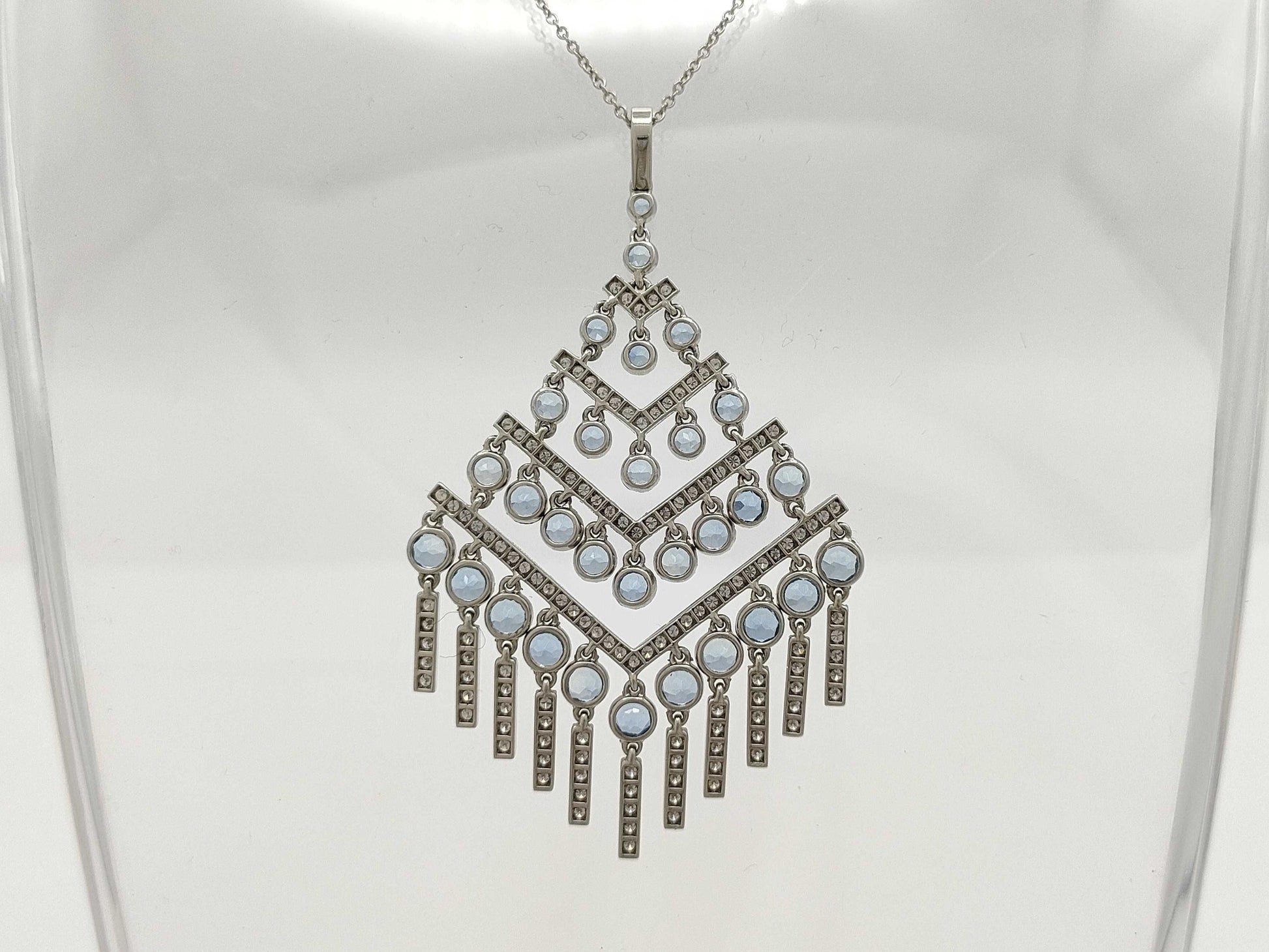Tiffany & Co. Chandelier Necklace with Aquamarine and Diamonds, PT950, 14.1g 