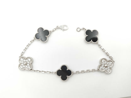 Van Cleef & Arpels Vintage Alhambra 5-Piece Onyx and Diamond Bracelet in WG Au750, 12.5g 