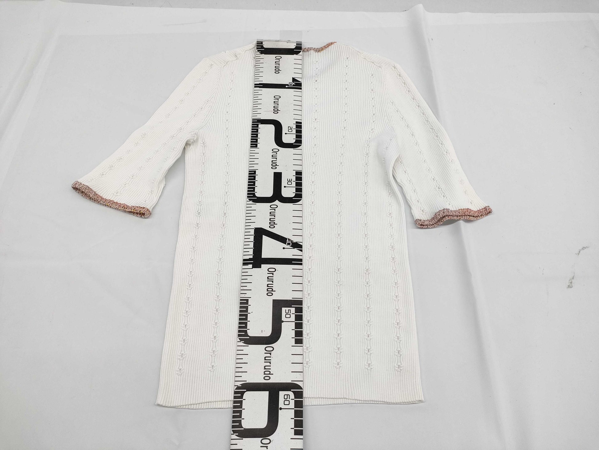 CHANEL Camellia 3/4 Sleeve Knit Cotton White #42 Tops