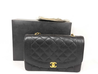 CHANEL Matelasse Diana Caviar Leather Shoulder Bag in Black
